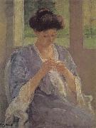 Mary Cassatt lady is sewing in front of the window USA oil painting artist